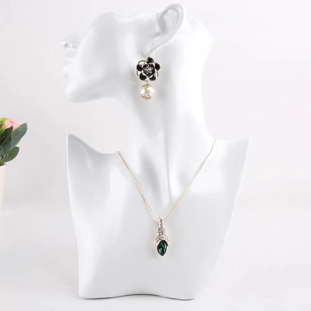 Set mit 2 Stück Schmuck-Mannequin-Präsentationsset, Kopfbüstenhalter, Mannequin, Ohrringständer, weibliche Schaufensterpuppe, Handpuppe, Armband, Ringständer, Show, Heimdekoration, Weiß