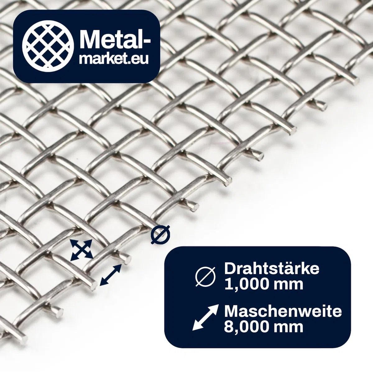 Drahtgewebe Edelstahl, Maschenweite 8 mm, Drahtstärke 1 mm, Siebgewebe, Filtergewebe, V2A 1.4301 Mesh 2,8 Größe 250 x 1000 mm