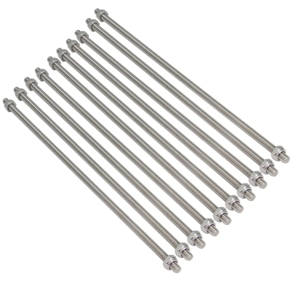 M6x250mm 304 Edelstahl Vollgewindestange, Rechtsgewinde 1mm Steigung mit 20 Stück Sicherungsmuttern, 10 Stück/Packung
