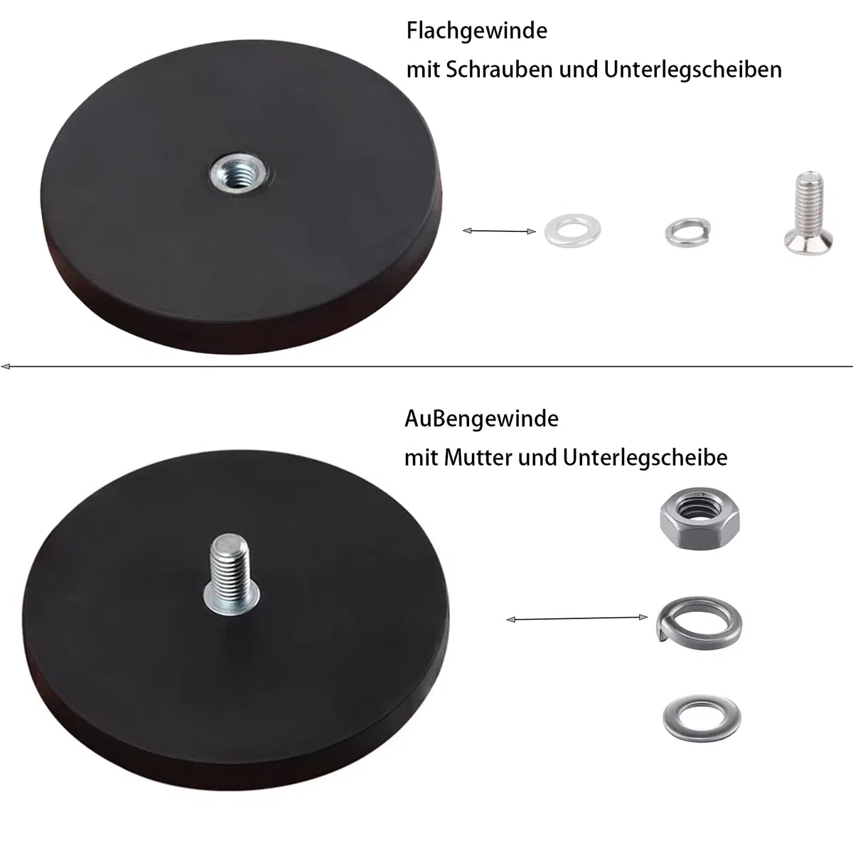 6 Stück Magnet mit Gewinde Neodym Magnete Gummiert 43mm Extra Stark mit M6 Außengewinde 15kg Haftkraft Starke Magneten Anti-Rutsch Magnetischer Montagesockel
