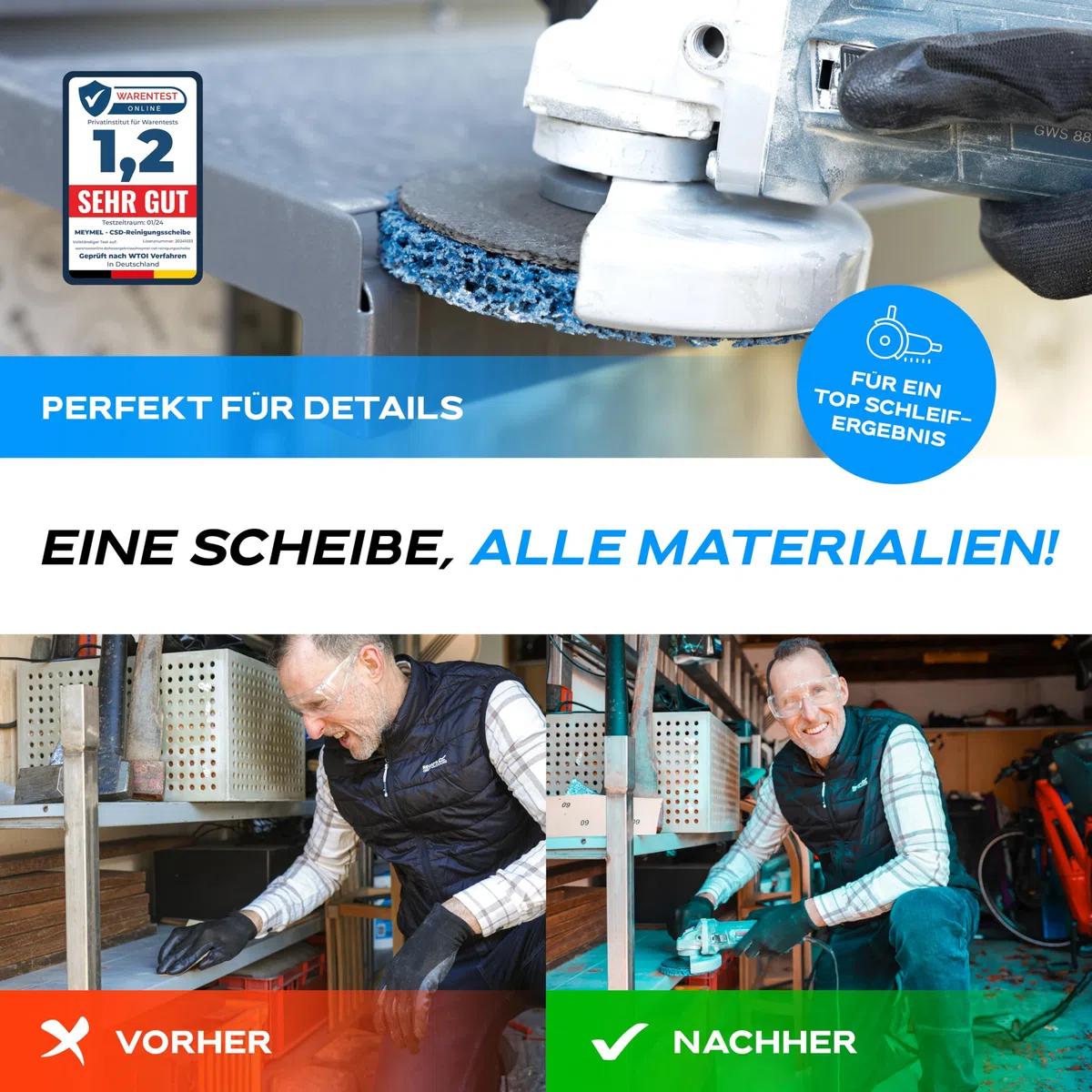5 Stück Premium CSD Scheibe 125mm 3x Grob & 2x Mittel | Hochleistungs- & Bruchsichere Reinigungsscheibe | Für Winkelschleifer 125mm | Rostentferner für Flex | Holz Metall Stein Beton