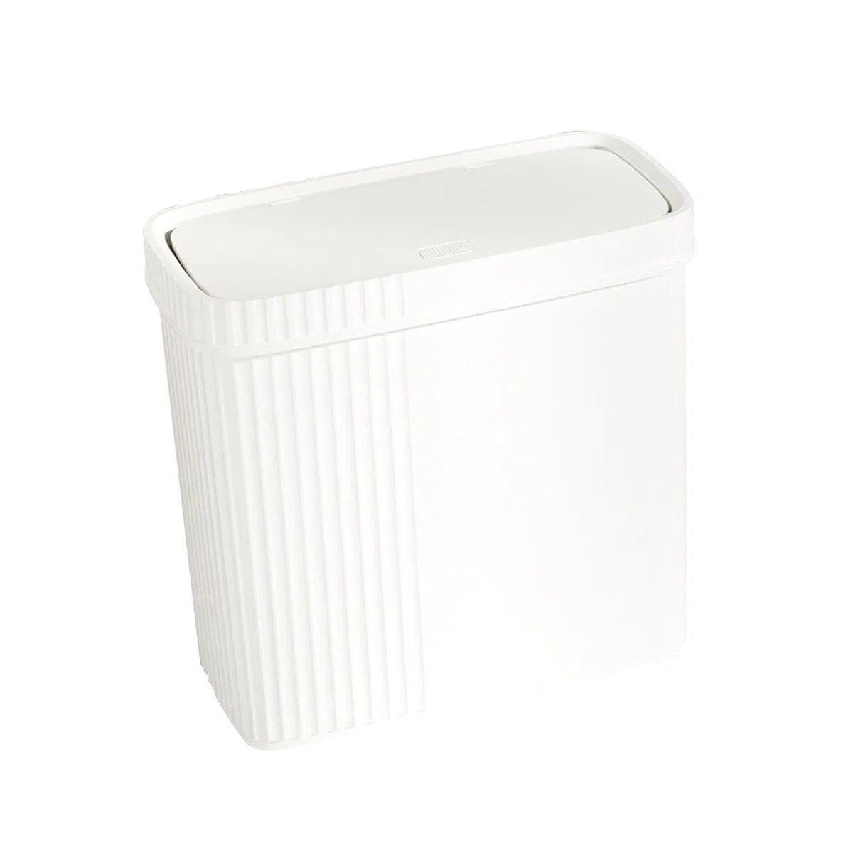 Schmaler Abfalleimer mit Pressdeckel aus PP, geeignet für kleine Räume, leichter Haushaltsmülleimer, Abfalleimer für Wohnzimmer, Küche, Studentenwohnheim, Weiß, 28 x 13.5 x 27.3 cm