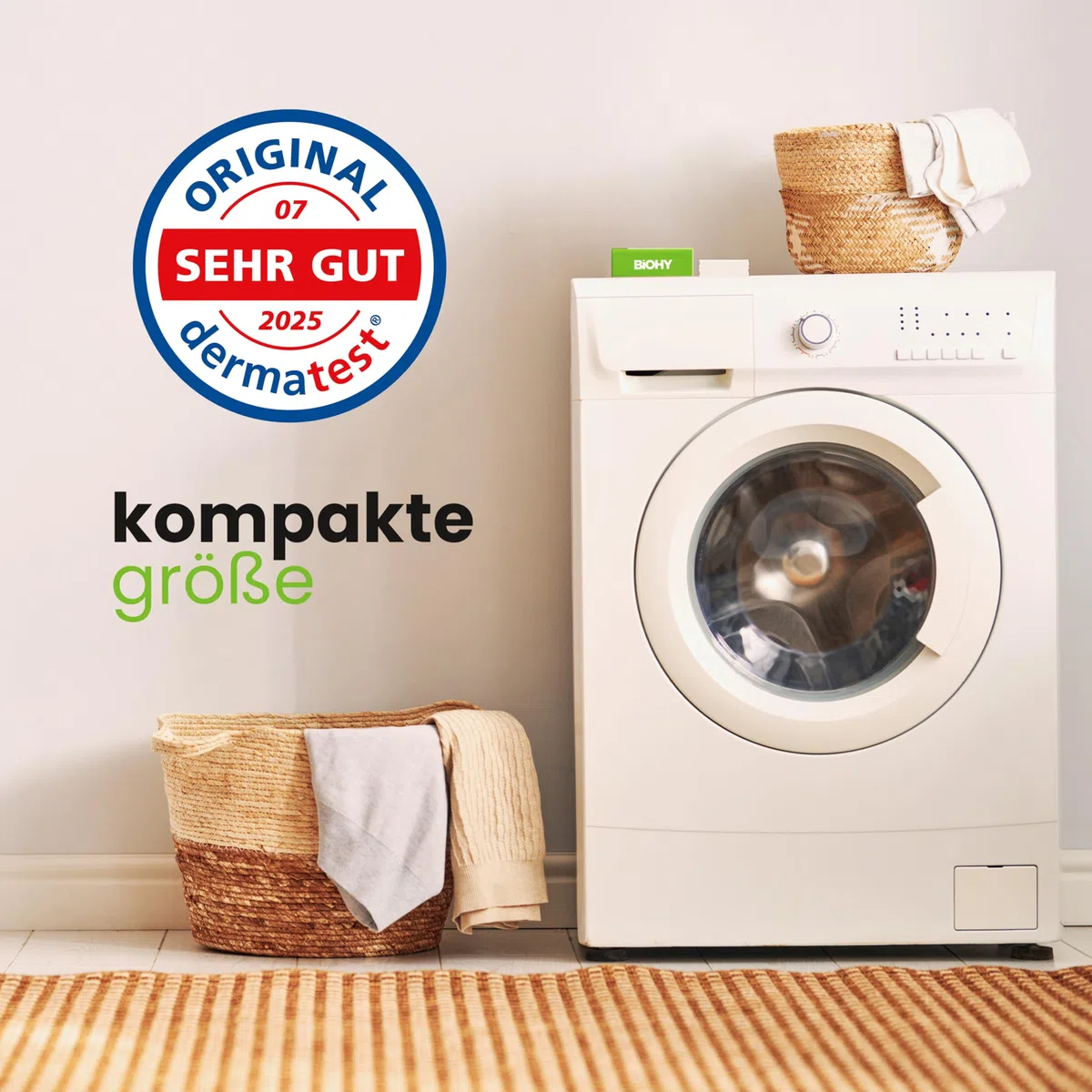 BiOHY Waschmittel Blätter mit Frühlingsduft (1 x 60 Stück) + Aufbewahrungsbox aus Holz | Nachhaltiges UNIVERSAL Reisewaschmittel ohne Plastik | 100% biologisch abbaubares Waschpapier