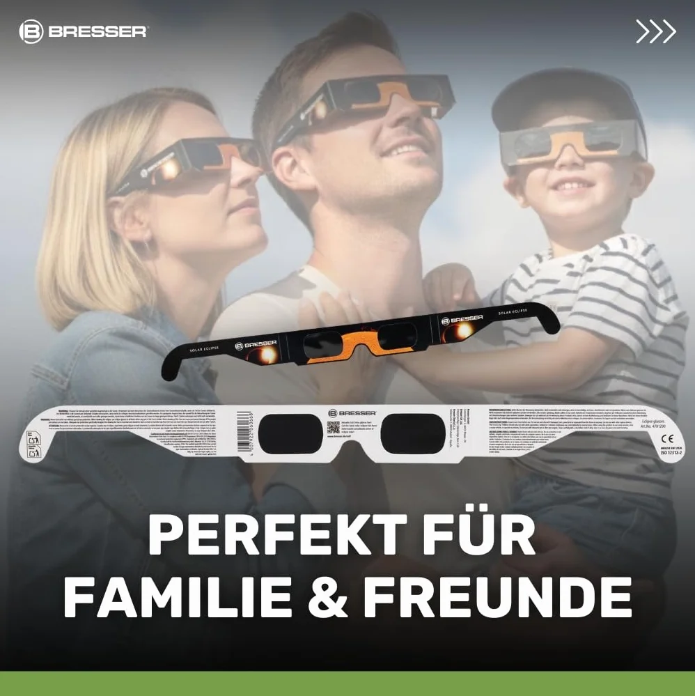 Bresser Sonnenfinsternis-Brille zur sicheren Beobachtung der Sonne, mit hochwertiger Weißlichtfilterfolie