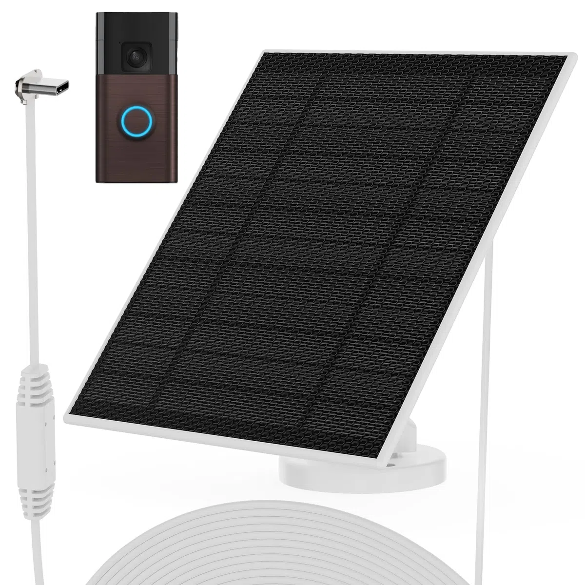 Solarpanel für Ring-Türklingel (2024), 6-W-Solarladegerät für batteriebetriebene Ring-Türklingeln, ultradünnes Solarpanel mit USB-C-Ladeanschluss und 4 m langem Ladekabel