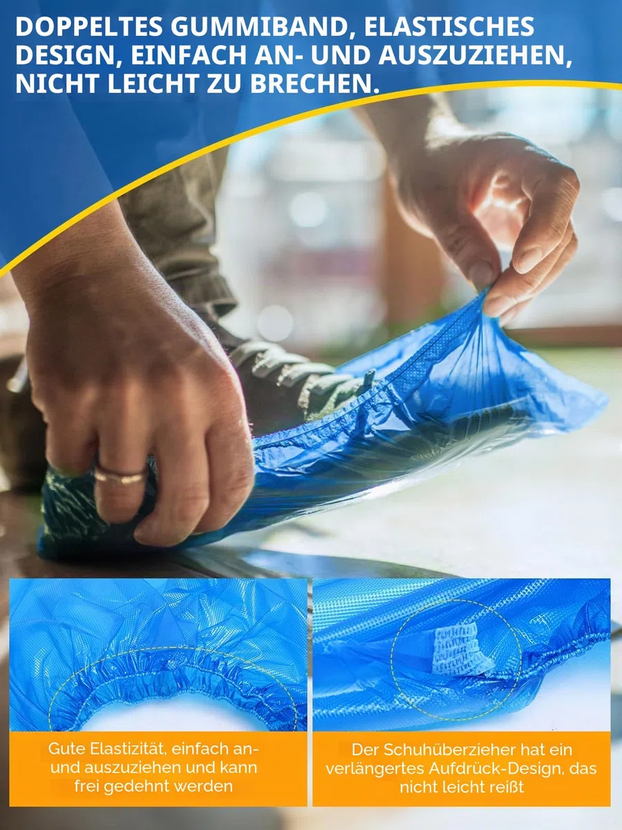 Schuhüberzieher Einweg Plastik Blau 300 Stück（150 Paar）：TOOSOFt Überzieher Schuhe Gross für Herren - Überschuhe Wasserdicht - CPE Überziehschuhe Rutschfest - Universalgröße Schuh Überzug Einmal