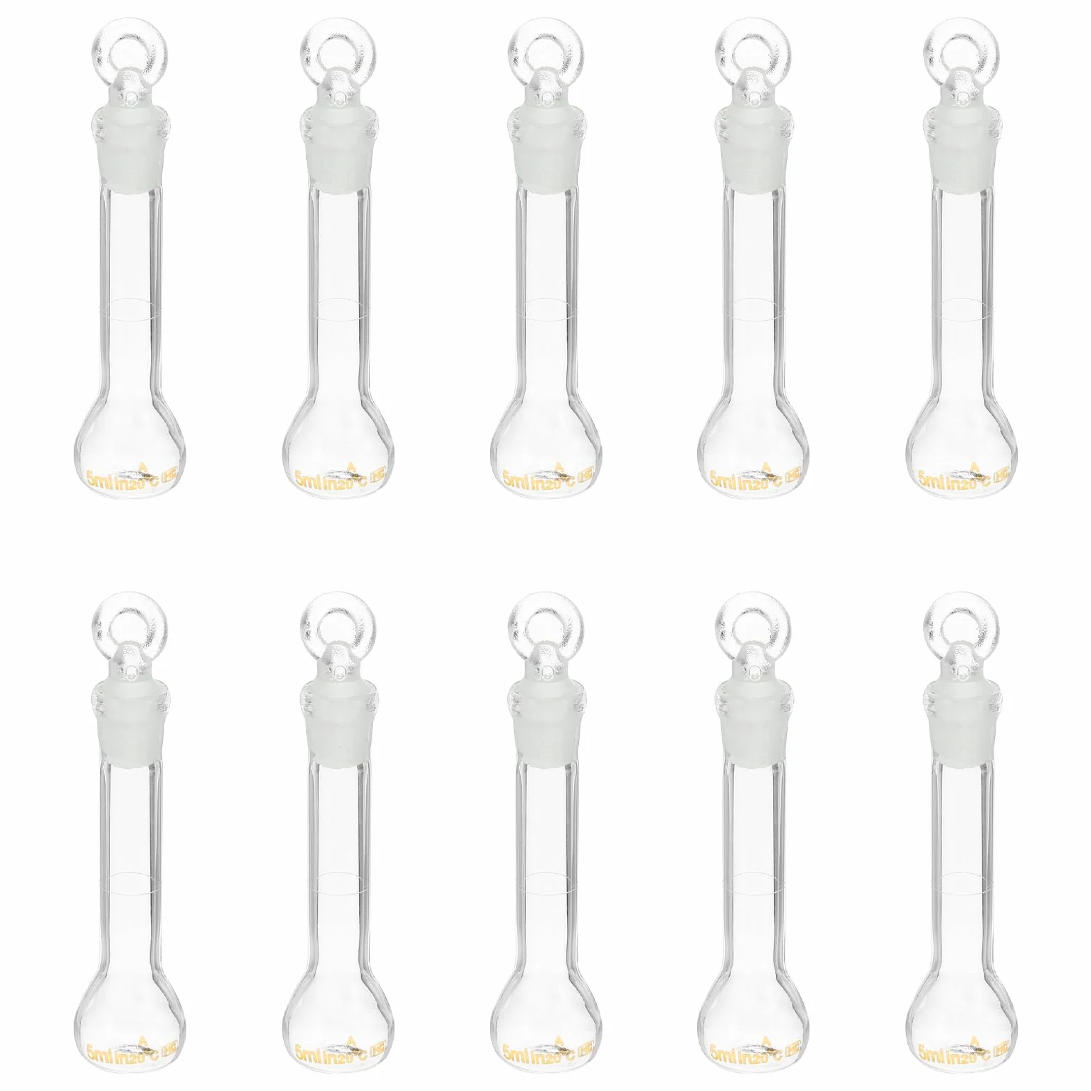 PATIKIL 5 ml Messkolben, 10 Stück 3.3 Borosilikatglas Graduierte Messkolben mit Glasstopfen Toleranz 0.22 ml für Laborexperimente, klar