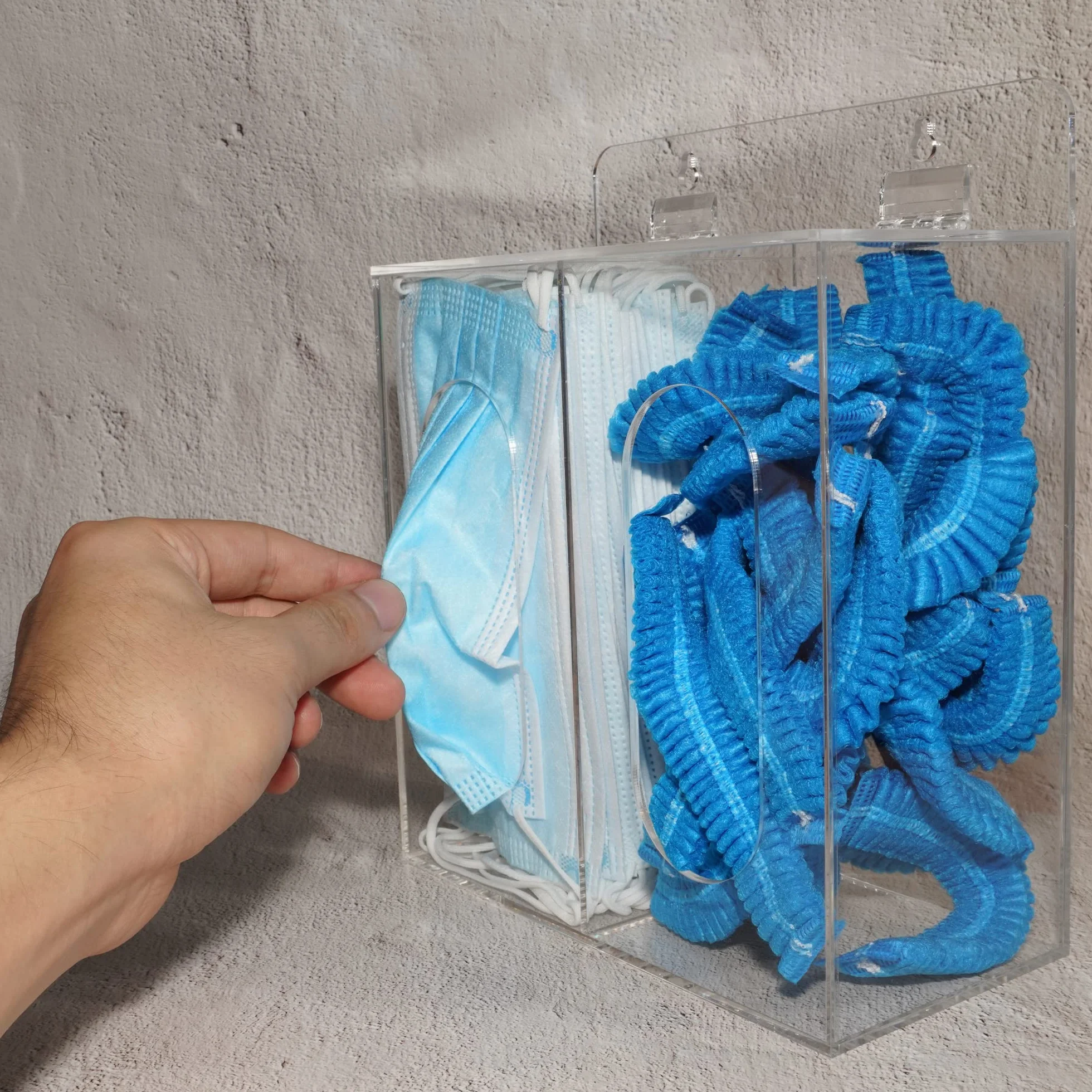 SEANADO Spender für Gesichtsmasken, Acryl, Handschuhehalter, Hygienestation mit Deckel für Einweg-Emesisbeutel, Schuhüberzug und Haarnetz, Wandhalterungslöcher oder Tischhalter (transparent)