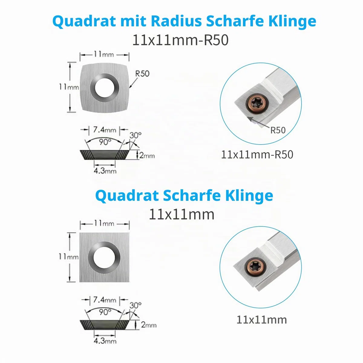 Hartmetall Wendeschneidplatten Set fur DrehmeiBel, 10 Stück CNC Hartmetall Drechselwerkzeuge für Holz Drechselwerkzeug, Hartmetalleinsätze (Vierkant, Rund, Diamant)