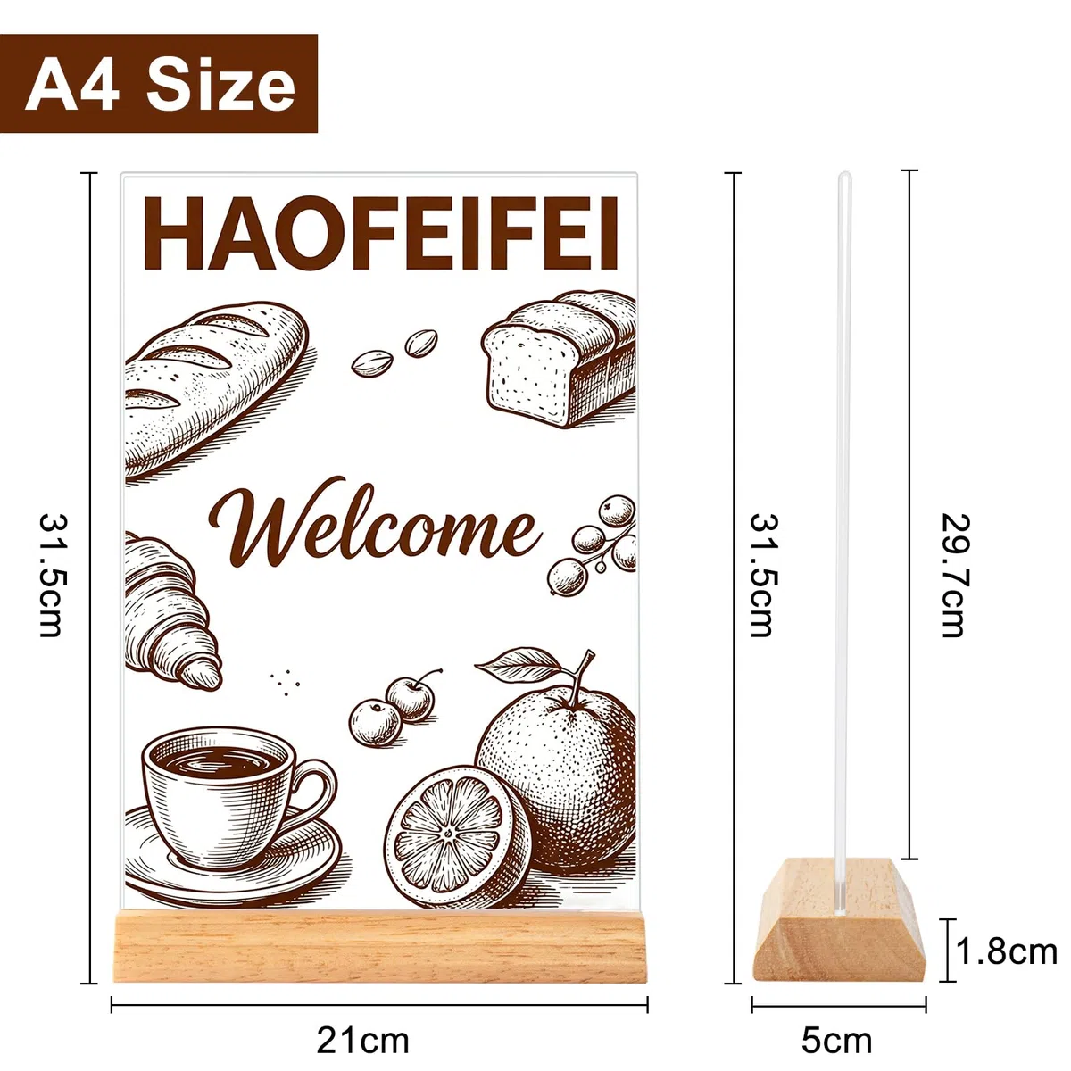 Acryl Tischaufsteller A4 mit Holzsockel 5 Stück, Beidseitiger Menükartenhalter A4 Tischständer, T-Form Tischdisplay Werbeaufsteller für Gaststätte Café Hotel Kneipe Bar
