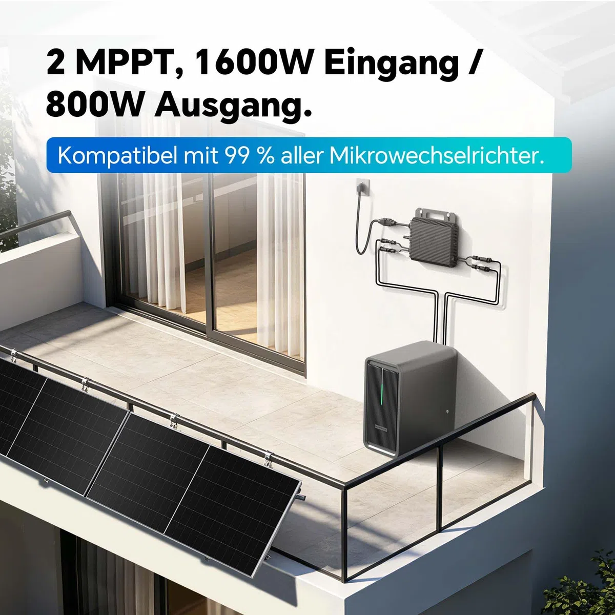 Marstek B2500 Balkonkraftwerk mit Speicher 2026 Updated,2240Wh LiFePO4 Akku,2 MPPT, 1600W PV-Eingang, 800W DC-Ausgang,Erweiterbar auf 8,96kWh, Plug & Play,0% MwSt