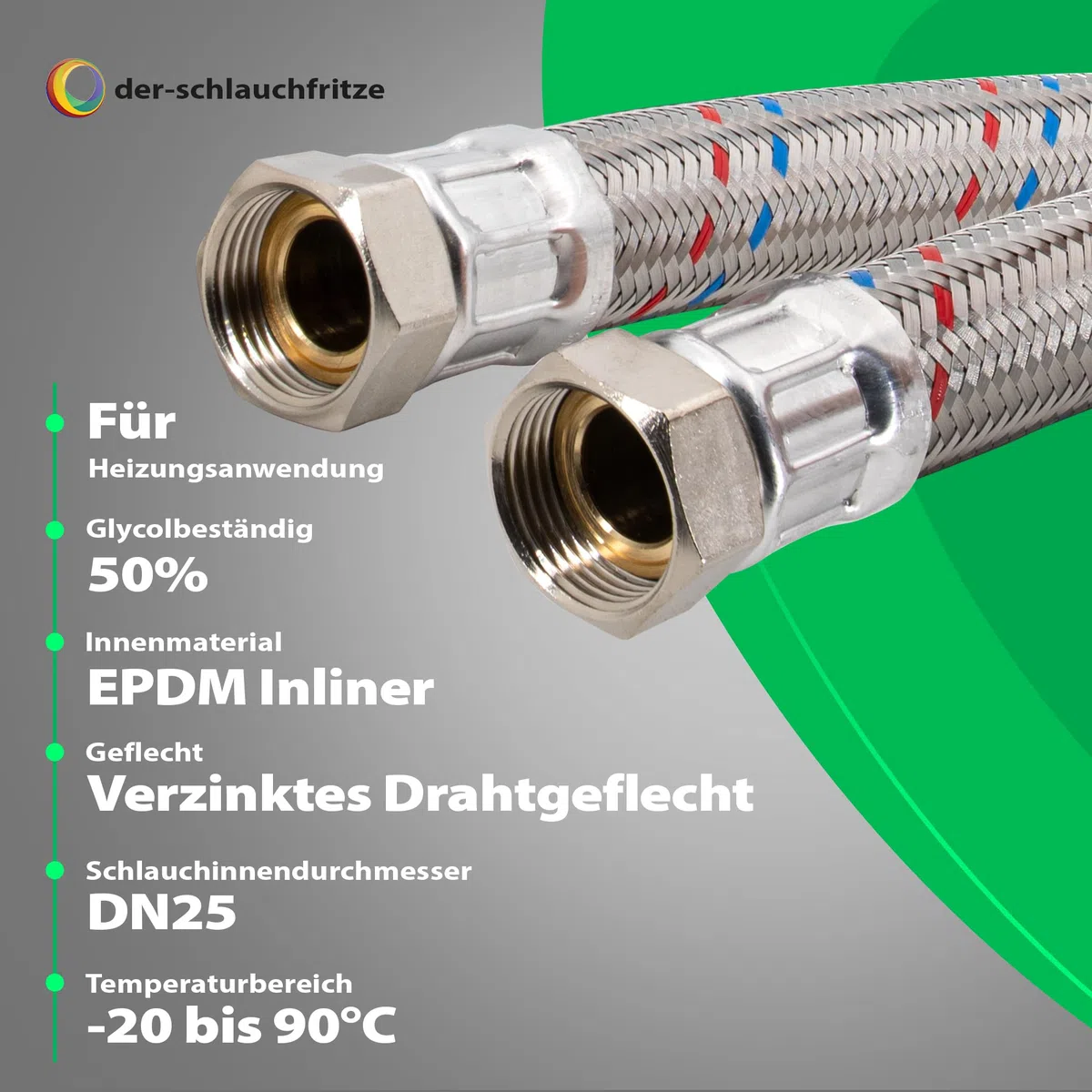 Panzerschlauch DN25 Flexschlauch1 zoll ÜM x 1 zoll ÜM Heizungsschlauch Nutzwasserschlauch für die Heizungsinstallation PN10 Pumpenschlauch Solarschlauch
