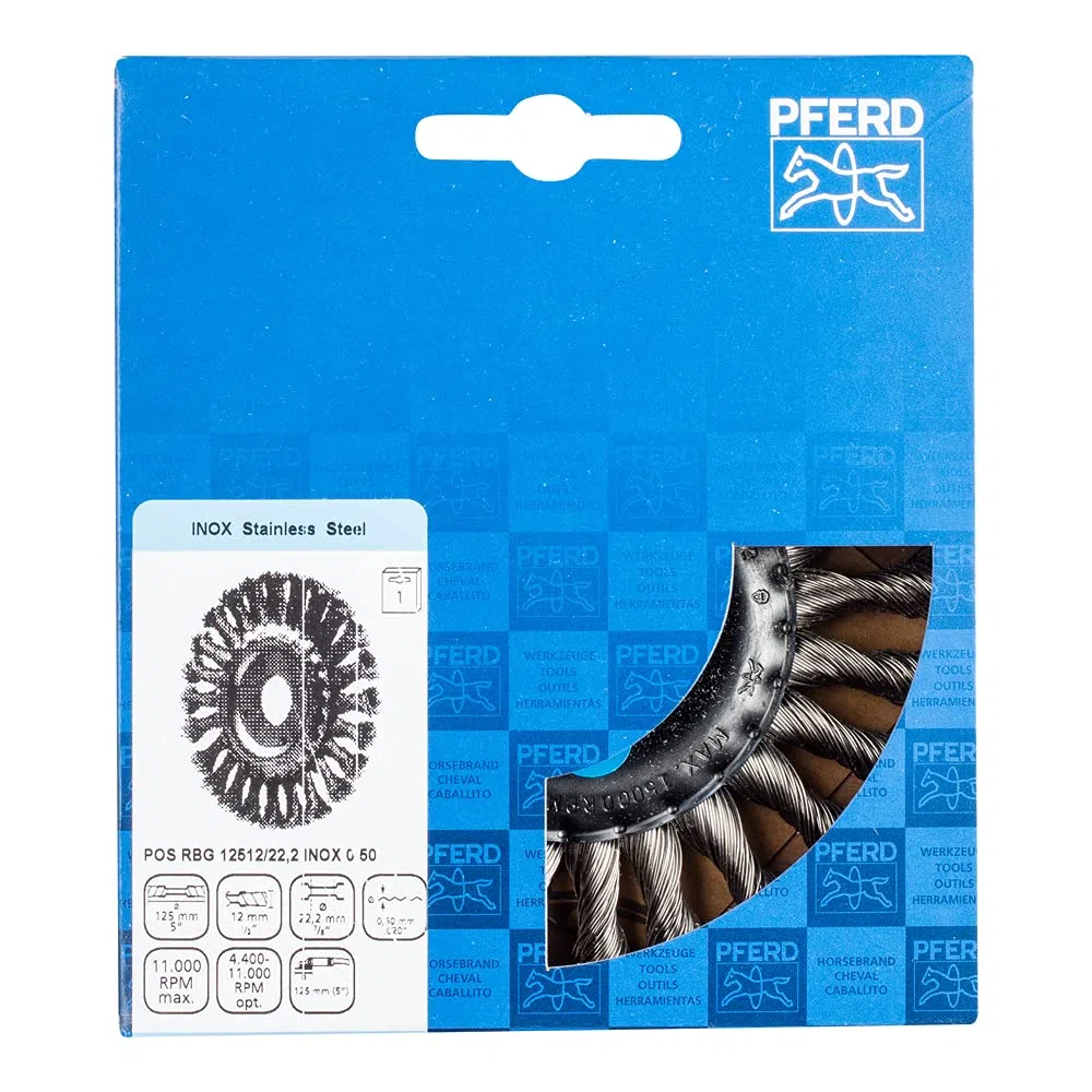 PFERD TOOLS Rundbürste gezopft RBG | Ø 125x12mm 22,2 Edelstahl-Draht-ø 0,50 | 43303008 – für Winkelschleifer