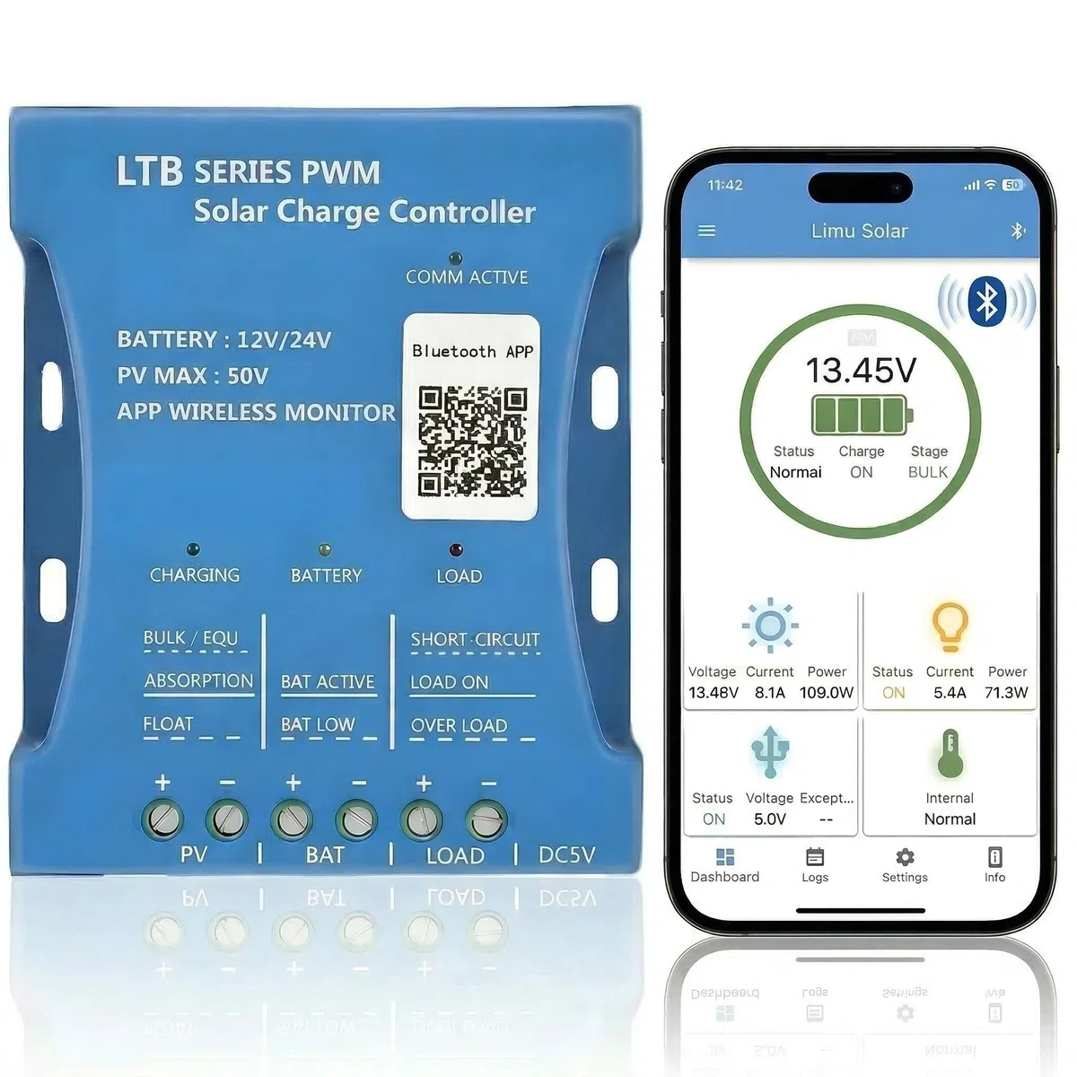 【30 A Bluetooth-Solar-Ladegerät-Controller】30 A Solarregler PV max 50 V 12 V/24 V Solarregler PWM für Blei-Säure, LiFePO4, Lithium-Batterien