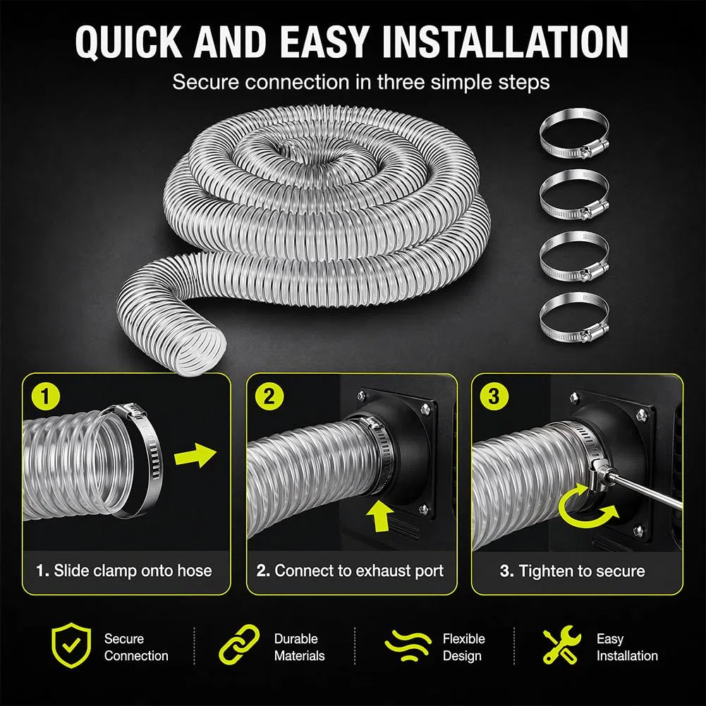50mm Transparenter PVC Absaugschlauch 3m, Staubsaugerschlauch Universal Spiralschlauch Staubsammelschlauch Flexibel für Werkstatt Staubsauger, Teichpumpe, Absauganlage, Luft & Wasser Transport