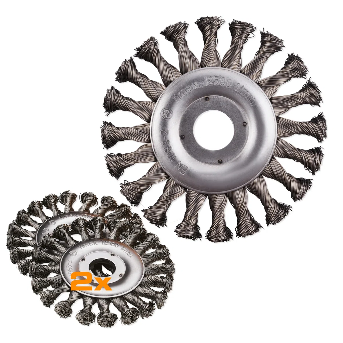 RHODIUS SRBZ | 2 Stück Ø 125 mm Rundbürste Winkelschleifer | Stahl, Metall | 0,5 mm Draht gezopft | Scheibenbürste, Zopfbürste, Reinigungsbürste | Reinigen, Entrosten