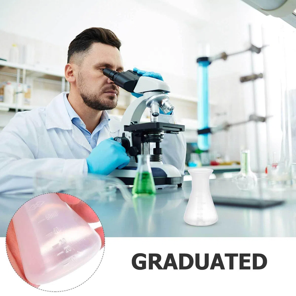 ULTECHNOVO Erlenmeyerkolben Plastikflasche 50Ml Mit Skalenlinie Stabile Basis Für Labor Chemie Experimente Und Wissenschaftliche Anwendungen
