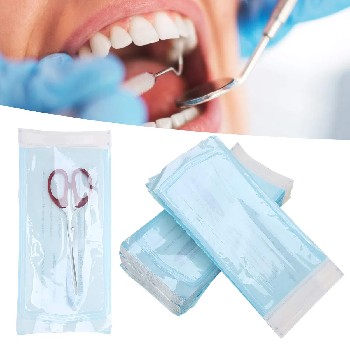 200Pcs/Box Selbstdichtender Sterilisations-Autoklavenbeutel für Dentalwerkzeuge Dentaler selbstdichtender Sterilisationsbeutel, Einweg-Sterilisationsbeutel, für Reinigungswerkzeuge(135 * 260 mm)