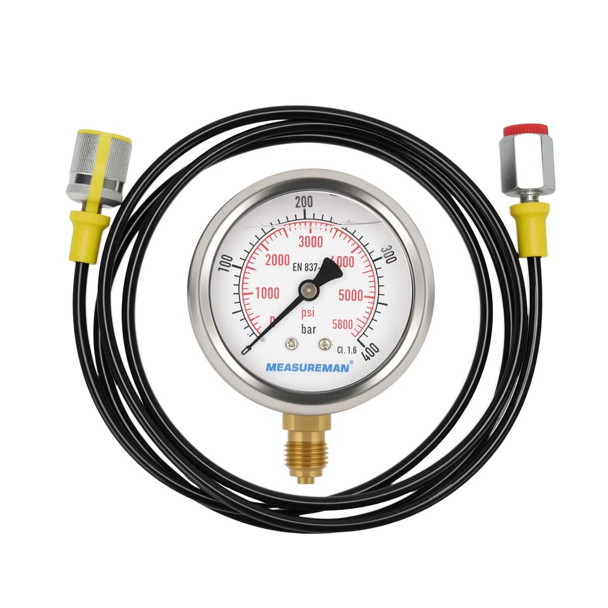 Hydraulisches Manometer Set, 0-400 bar, M16x2, G1/4, 1,6M Druckschlauch
