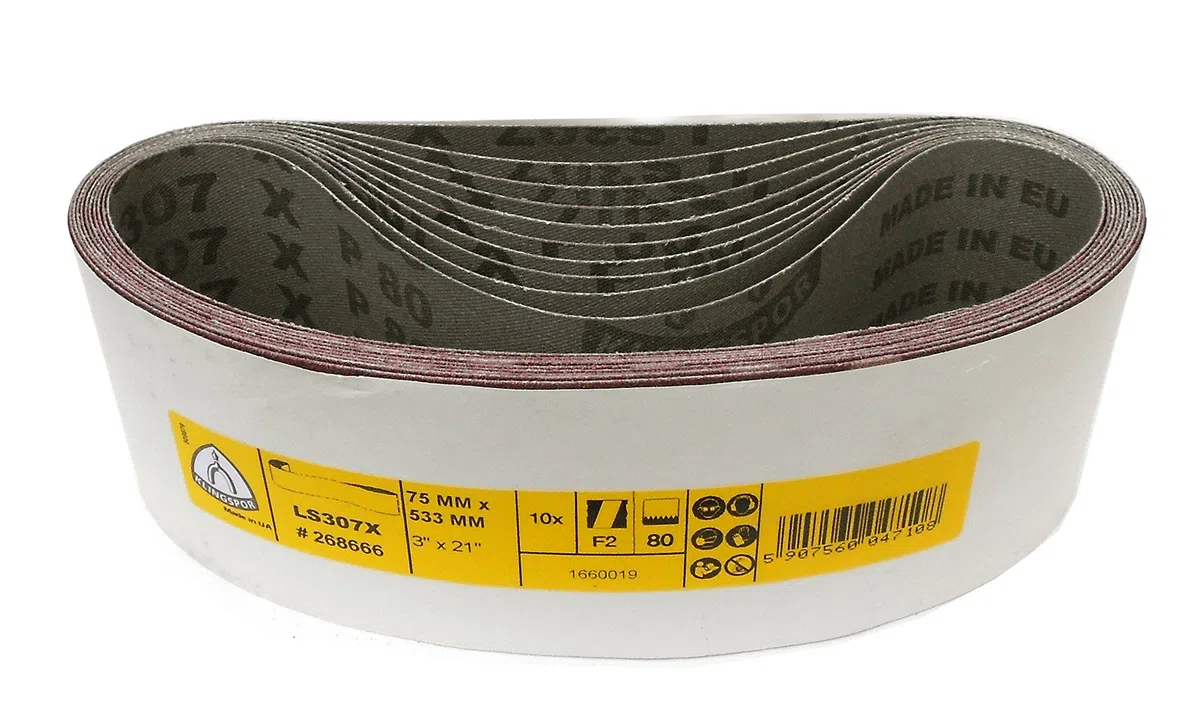 Schleifband LS307X – 75 x 533 mm – Körnung P120 – 10 Stück – für Holz & Metall – reißfeste halbflexible Gewebeunterlage – Profi-Schleifbänder für Handbandschleifer