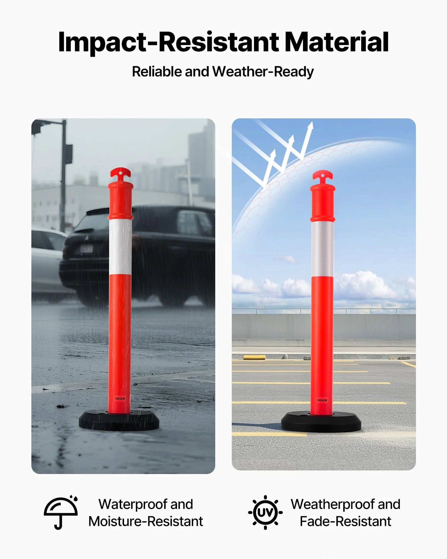 VEVOR Verkehrsleitpfosten Leitpfosten 6 Stk. (114 cm) mit befüllbarem Sockel & Reflektorstreifen, Warnpfosten für Baustellen, Parkplätze, Absperrpfosten zur Steuerung von Menschenmengen, rot
