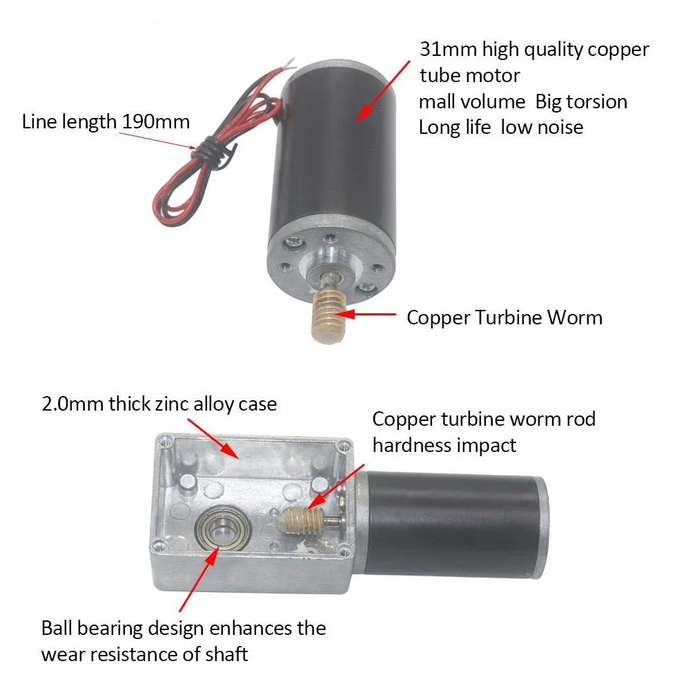 Reversibler Schneckengetriebemotor, DC12V 10-400RPM Hohe Torsionsgeschwindigkeit reduzieren Getriebemotor Elektrogetriebemotor, Schneckengetriebe-Ersatzmotor mit 8mm D-Welle (12V 200RPM)