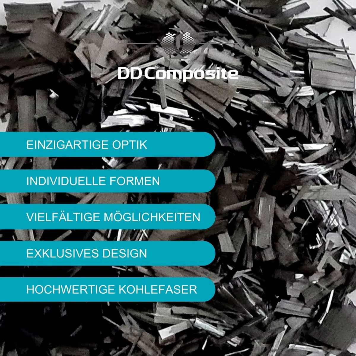DD Composite Carbon Fasern Forged Carbon fibre flakes Chopped Carbon Fiber geschnittene Carbonfaser einzigartige Optik besonderes Design