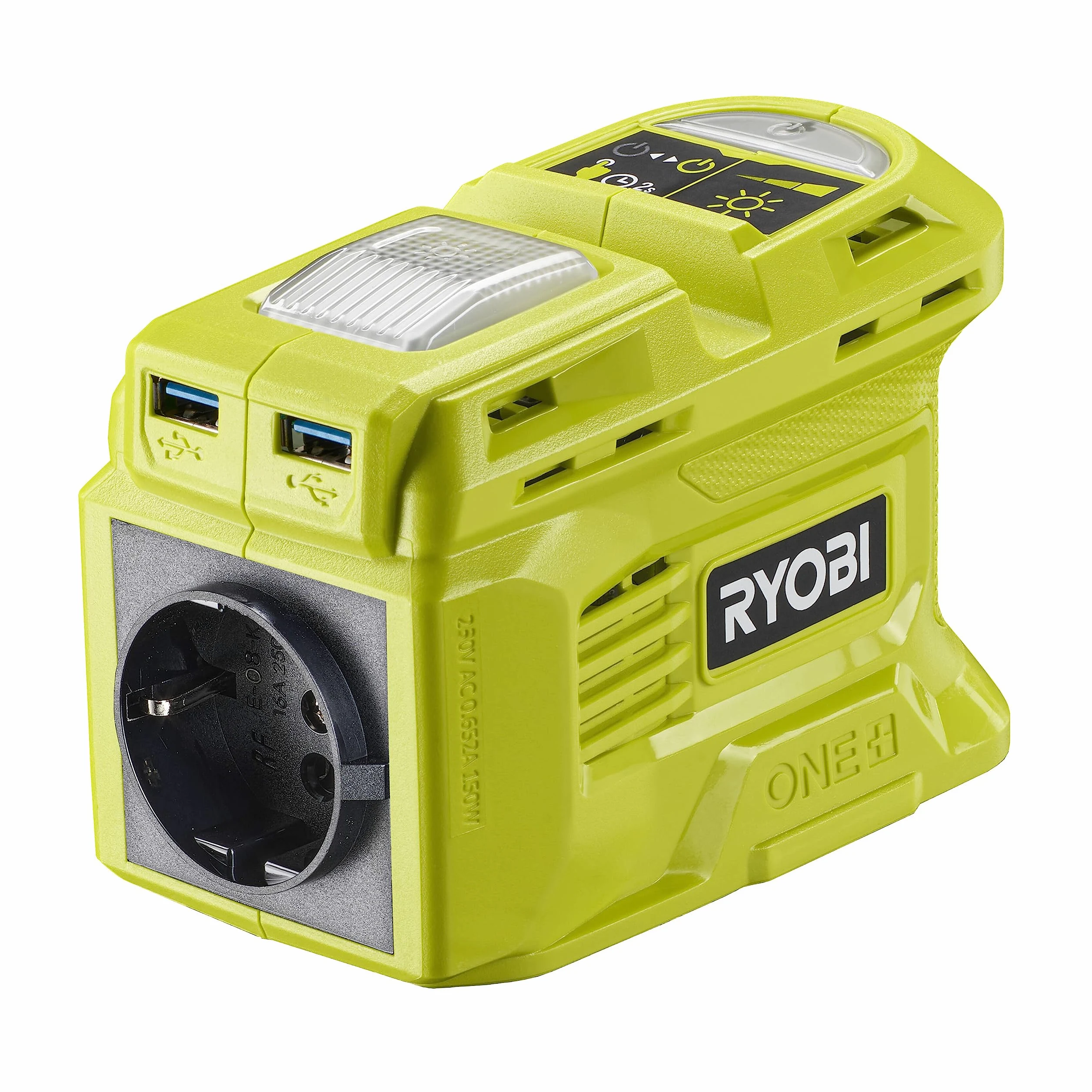 RYOBI 18 V ONE+ 2 in 1 Akku-Wechselrichter RY18BI150B-0 (2. Gen., Solarmodulkompatibel, 150 Watt, ohne Akku und Ladegerät)