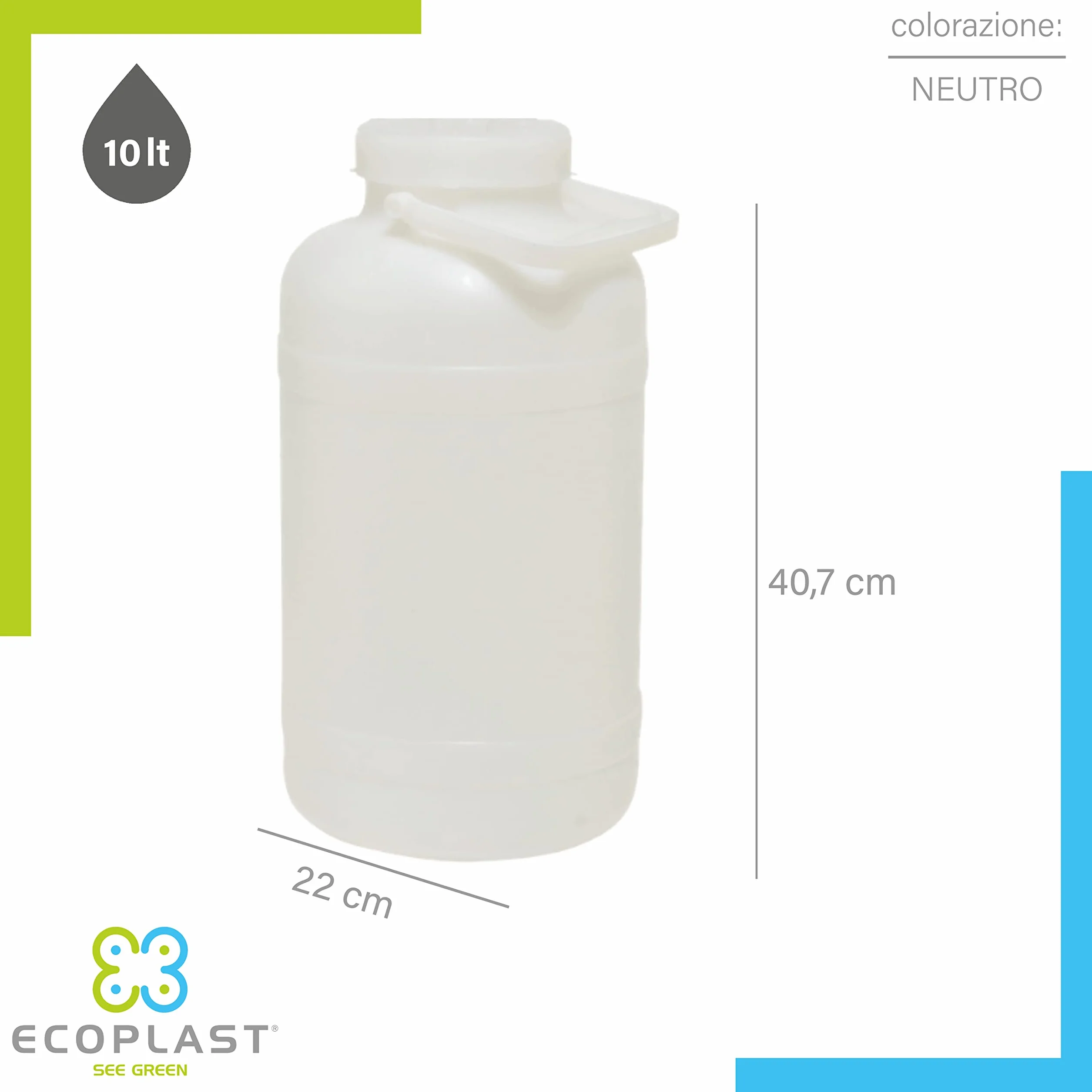 Ecoplast Kunststofffass mit großer Öffnung mit Dichtung und Deckel, Fassungsvermögen 10 l, neutral