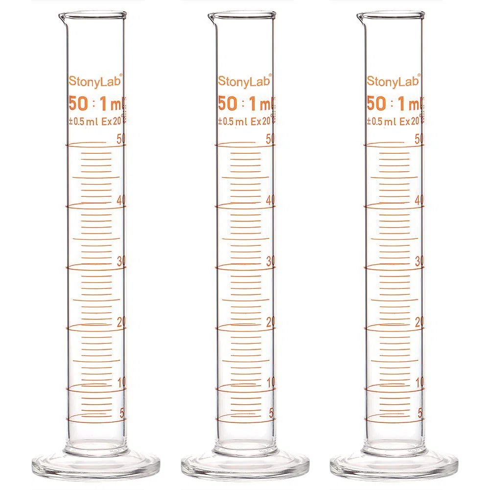 StonyLab 3er Pack 50 ml Borosilikatglas Labor Zylinder Messzylinder, Glass Cylinder - 50 ml