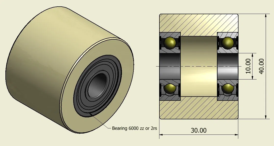 4 Stück Nylon-Polyamid-Rollen, 40 mm Durchmesser, 30 mm breit, 10 mm Lager, präzise gefertigt in der EU (40-30-10).