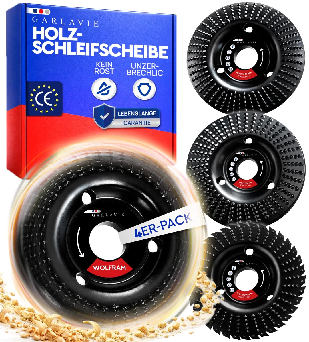 holzschleifscheibe für winkelschleifer 125 – 4 Stück Winkelschleifer holz Set | Raspelscheibe, Frässcheibe, Flexscheibe, Wurzelfräse