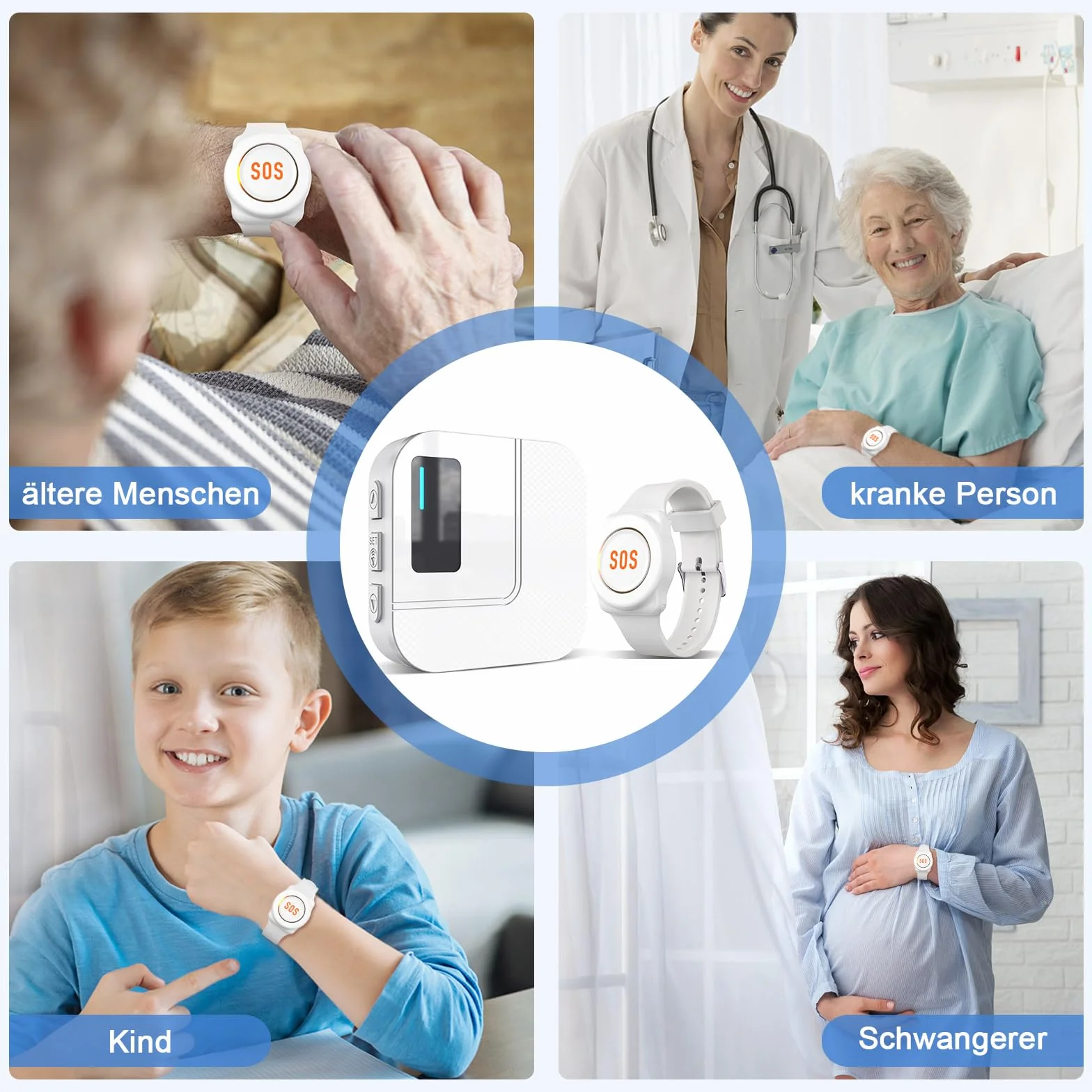DAYTECH Notrufknopf für Senioren auf Handy, WiFi Tuya Smart Senioren Notfallknopf Alert System, Hausnotruf für ältere Patienten Behinderte,Kinder SOS Notruf(2 Schwarze Empfänger+1 Armband+2 Tasten)