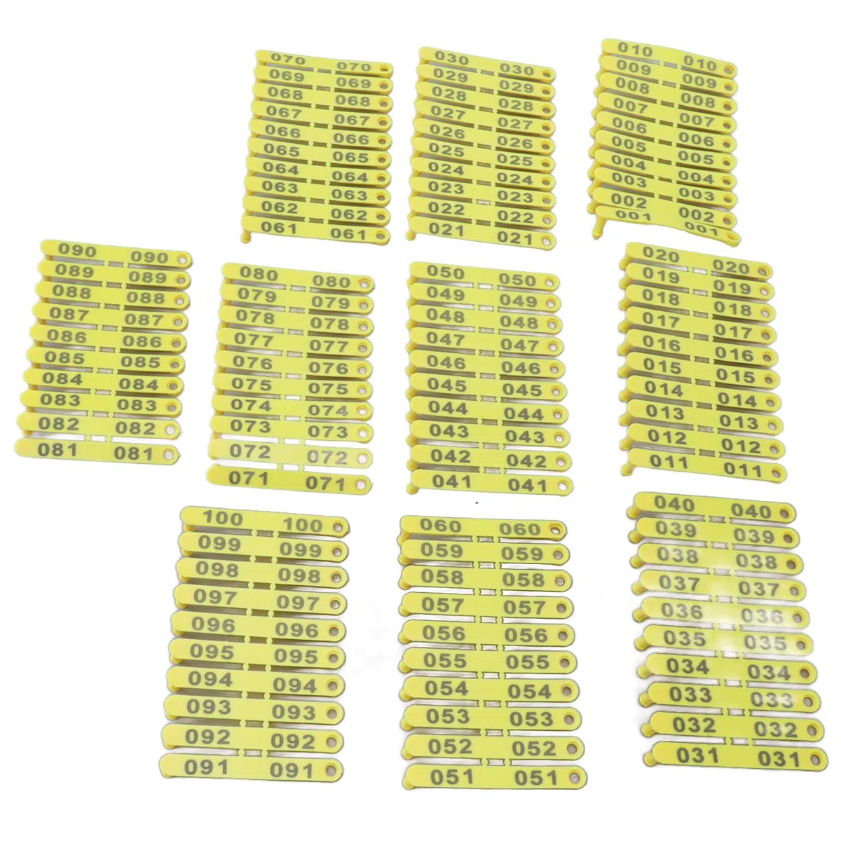GLOGLOW 100 Stück Vieh-Ohrmarken, 001-100 Nummern-Tiermarken, Nutztiermarken, ID-Marken, Faltbare Ohrmarken für Lamm, Ziege, Schaf