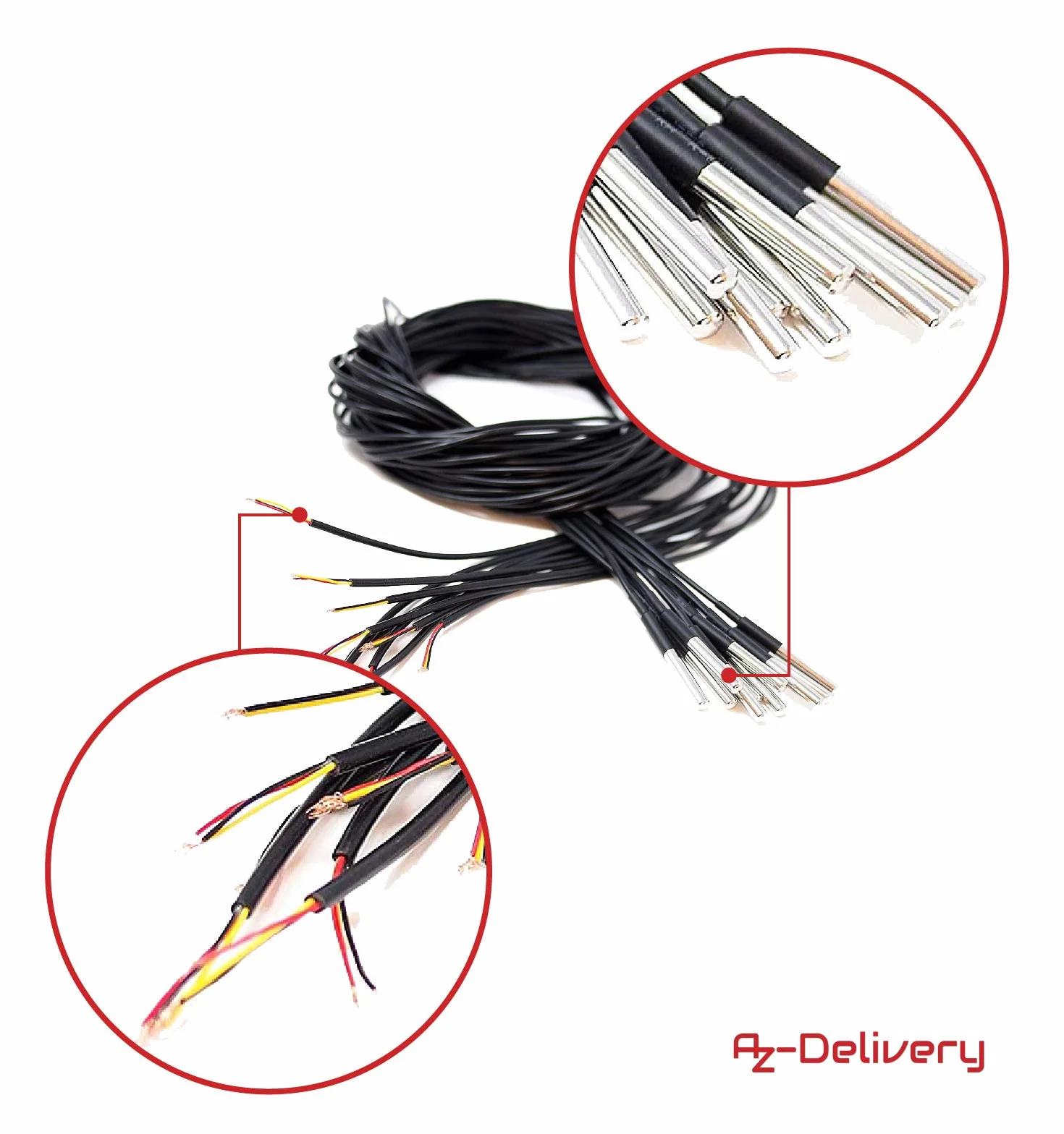 AZDelivery 5 x DS18B20 3M Kabel digitaler Edelstahl Temperatursensor Temperaturfühler, wasserdicht kompatibel mit Arduino und Raspberry Pi inklusive E-Book | kompatibel mit Shelly Temperatursensor