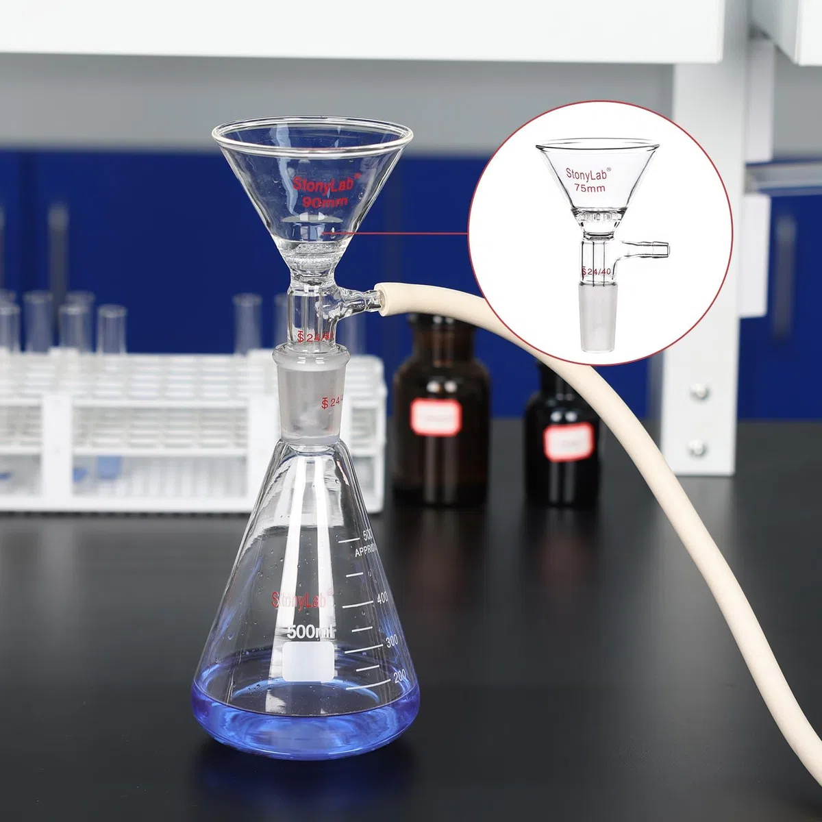 stonylab Glas Filter Trichter Borosilikatglas filter Trichter mit 90 mm Oberem Außenmaß, 24/40 Innengelenk Glasfiltertrichter