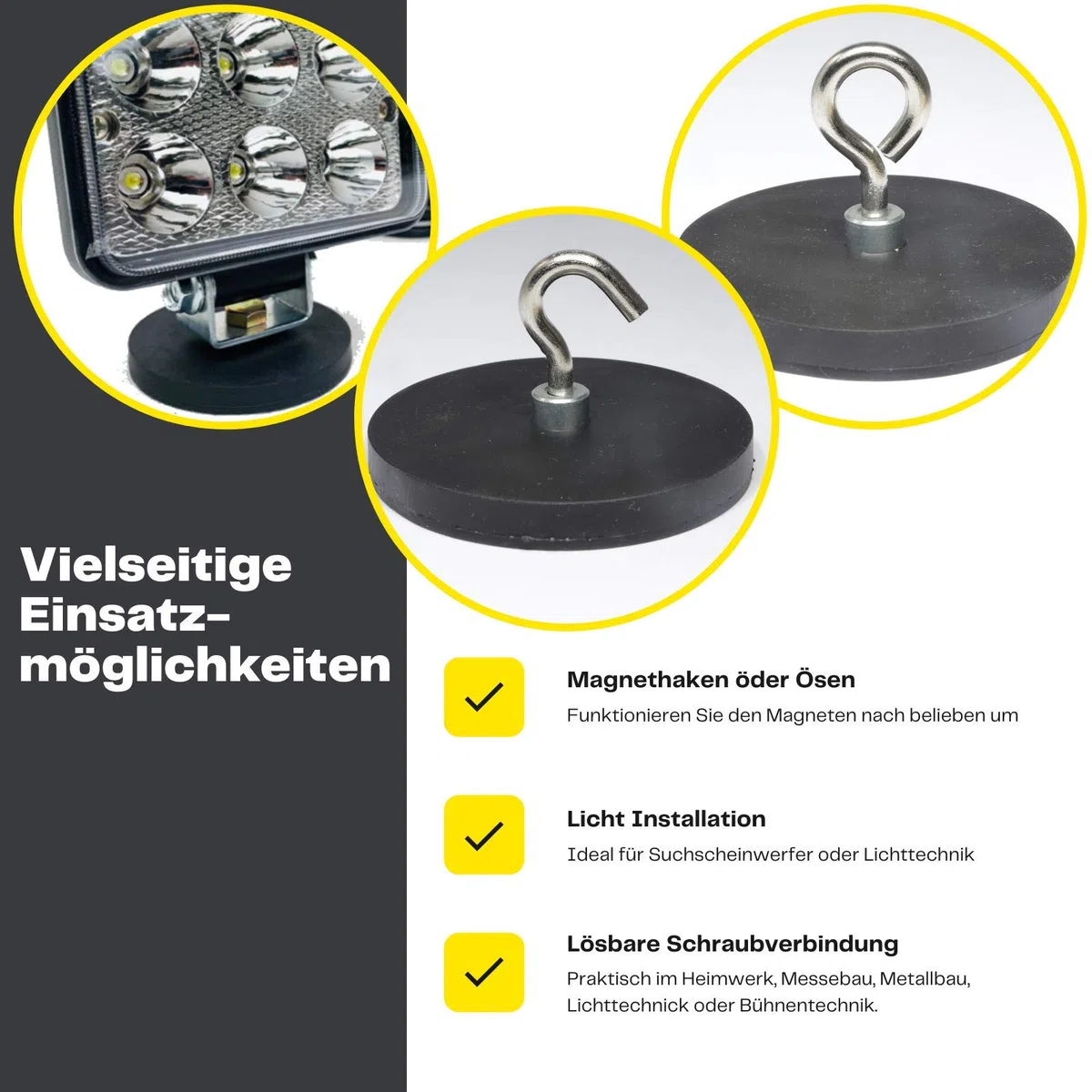 2x Neodym Magnete Gummiert Ø 88mm Mit M8 Außengewinde 55 KG Zugkraft Flachgreifer Magnet Scheibe Topfmagnet Gummi Runde Magnete mit Gewinde für Schrauben Öse oder Haken