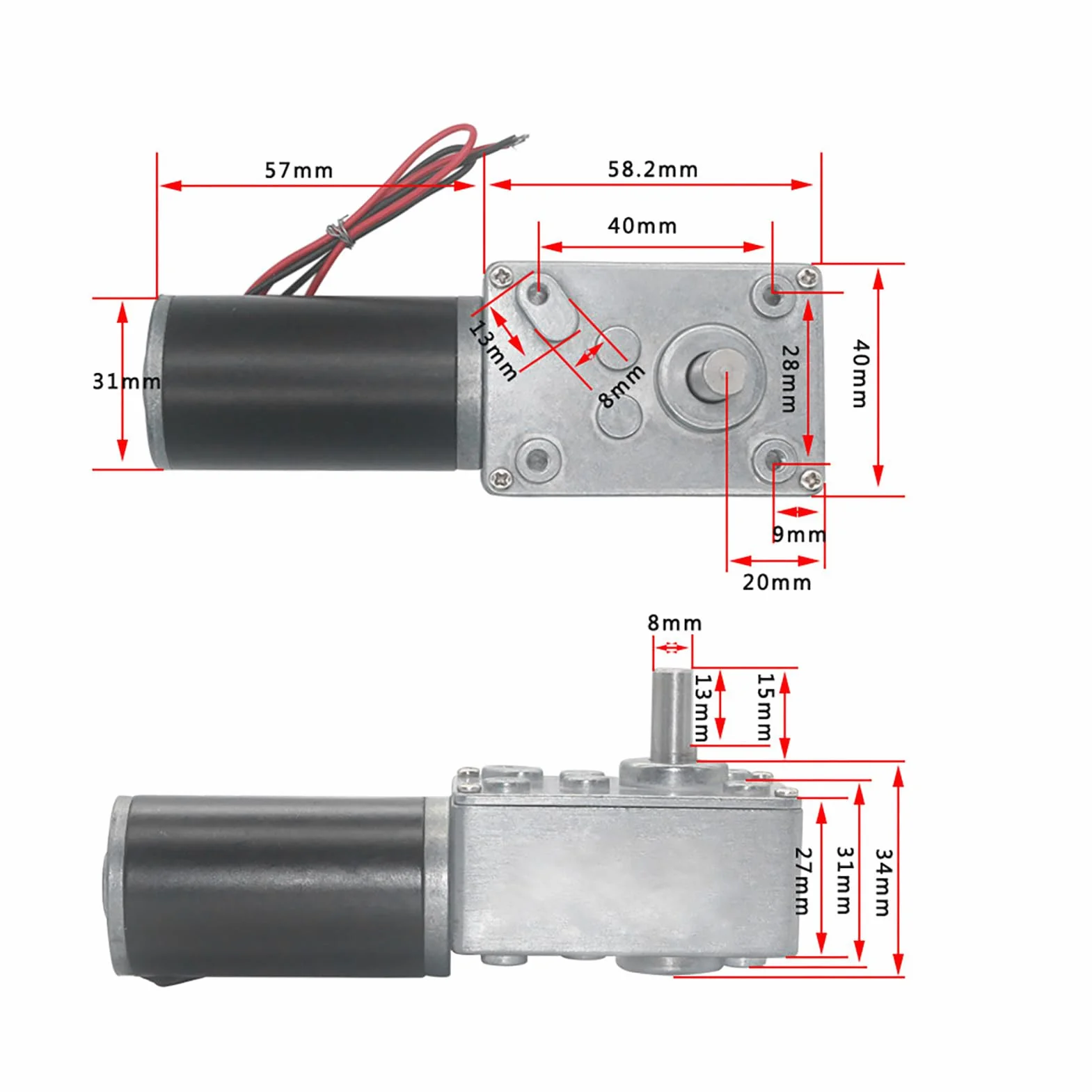 DC 12 V Getriebemotor mit Getriebe, Hohe Torsionsgeschwindigkeit, Reduziert Elektrisches Getriebe, Umkehrbare Schnecke, 8 Mm Welle, Permanentmagnet, Steuert (12 V, 10 U/min)
