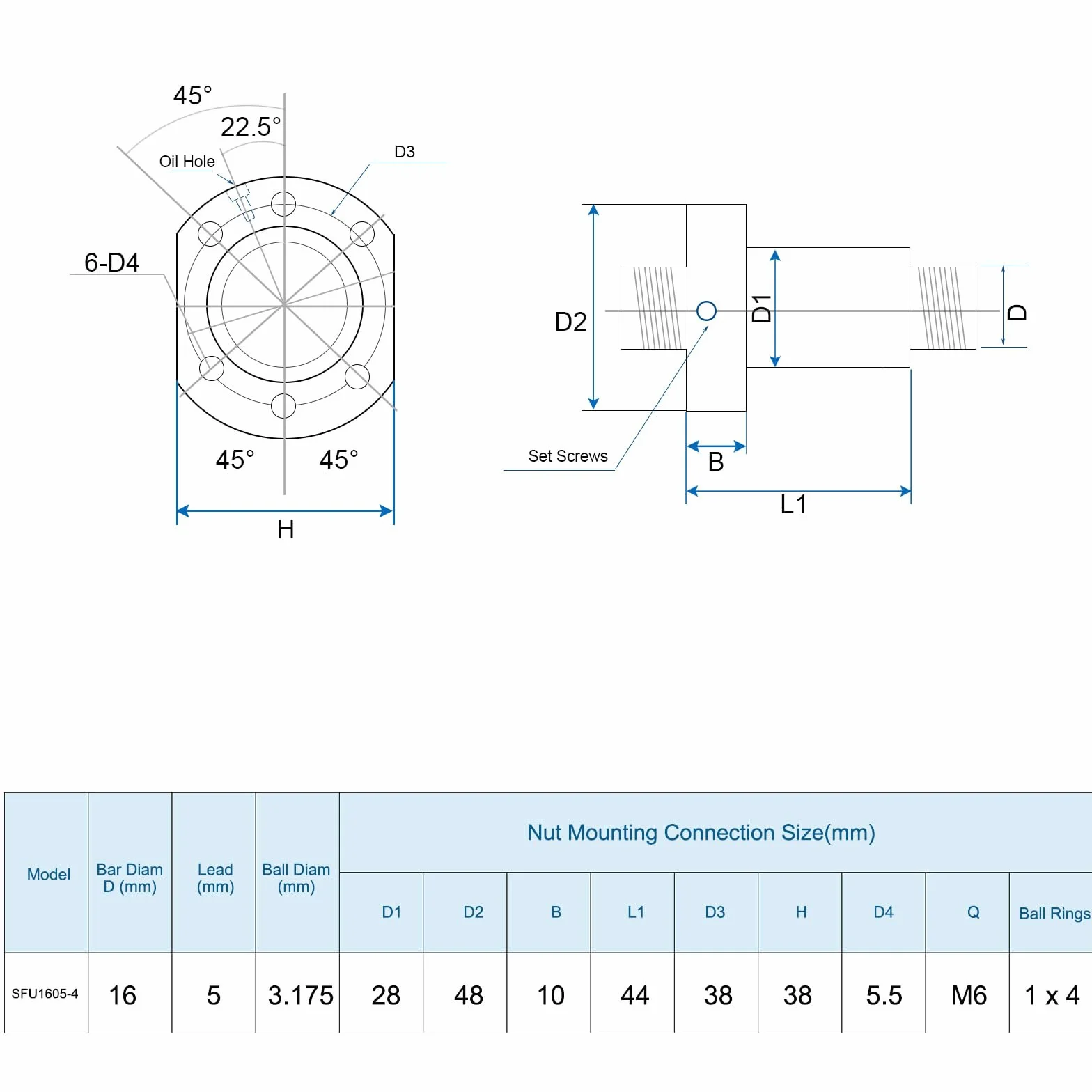 QUARKZMAN BallScrew SFU1605 (Durchmesser 16mm, Steigung 5mm, Länge 220mm) mit Kugelumlaufspindel-Mutter Ball Screw Kit Standard-Endbearbeitung für BK/BF12 CNC-Maschinenteile