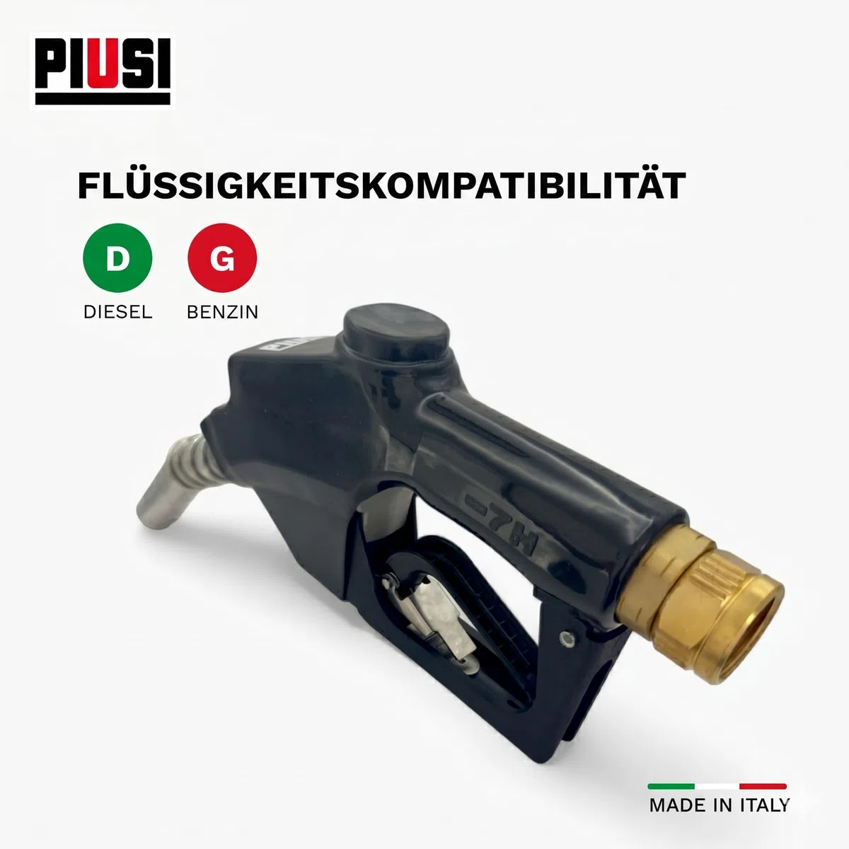 Piusi Kraftstoffdüse für Diesel, Benzin mit automatischer Abschaltung für Durchflussraten bis zu 90 L/Min, Geeignet für Maschinen-Einlassdüse von 29 mm, 1" BSP-Weiblicher Anschluss | A80 F00604030