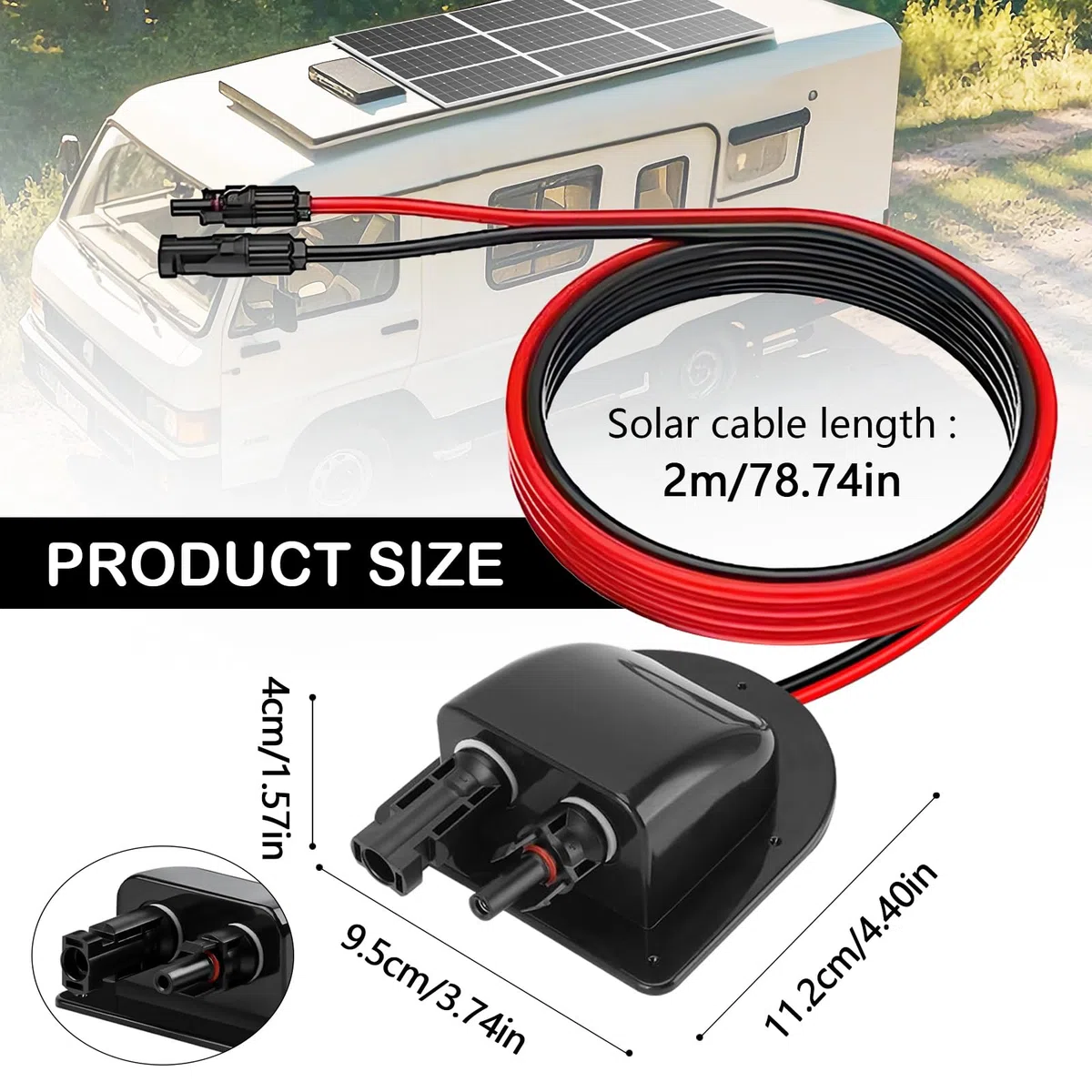 2 Stück Solar Doppel Kabeldurchführung Wasserdicht, Dachdurchführung Solar mit ABS Gehäuse, 2M 10AWG Solar Verlängerungskabel, Solarmodule Kabelverbinder für Wohnmobile, Boote, Fahrzeuge