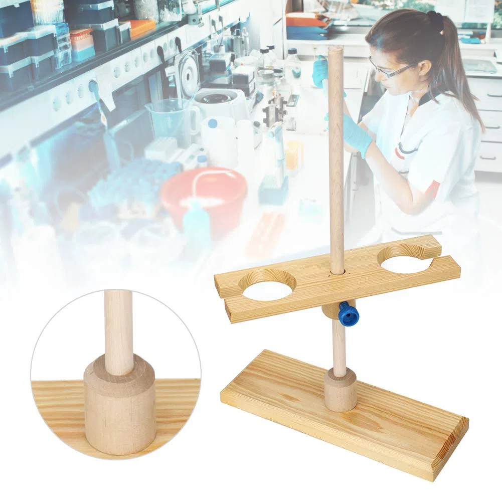 Pilipane Trichter Rack Trichter Stand Trichter Unterstützung Einstellbarer Höhe Holztrichterhalter für Laborexperimente und wissenschaftliche Forschung Holzmaterial 2 Lochplatte