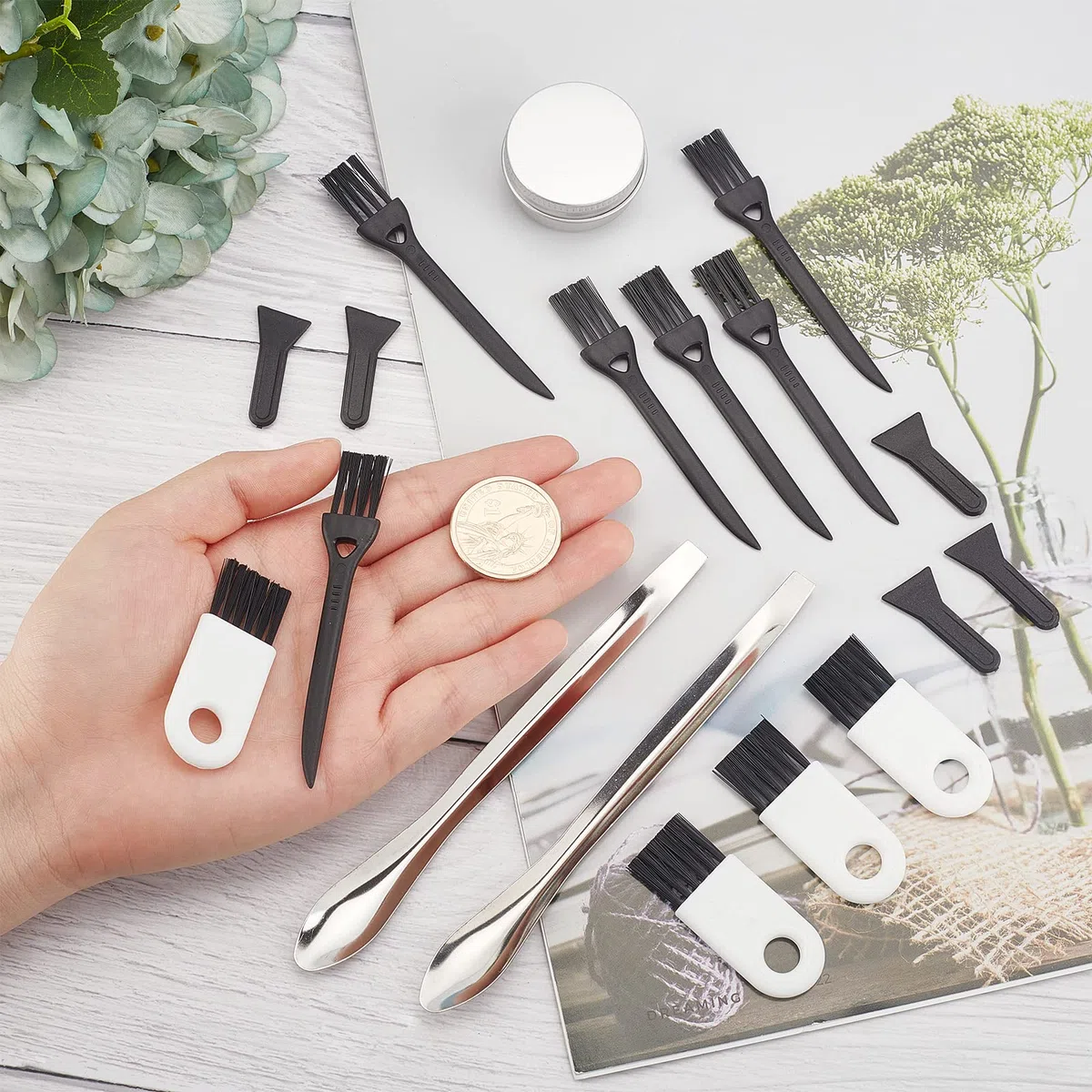 GORGECRAFT 23-Teiliges Pollenschaber-Set Für Grinder, Einschließlich Reinigungsbürste, Pollenschaber, Edelstahl-Laborspatel, Mikroschaufel Und 10-Ml-Aluminiumglas
