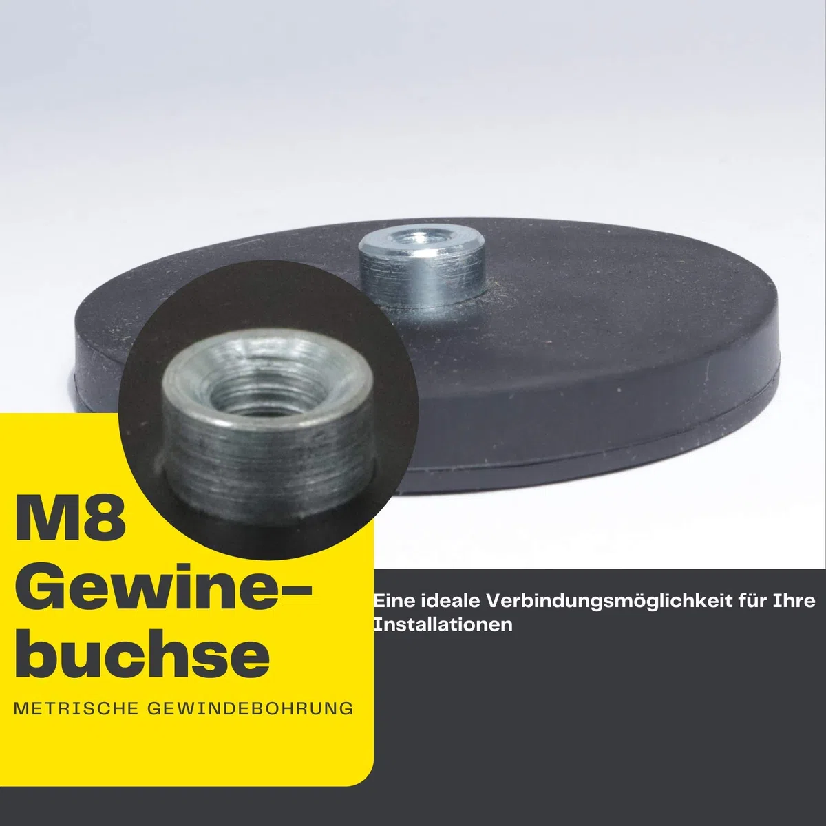 2x Neodym Magnete Gummiert Ø 88mm Mit M8 Außengewinde 55 KG Zugkraft Flachgreifer Magnet Scheibe Topfmagnet Gummi Runde Magnete mit Gewinde für Schrauben Öse oder Haken