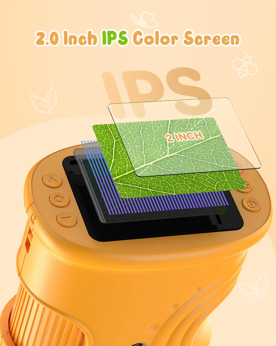 1000X Digital Mikroskop für Kinder Lupe: Handy Taschenmikroskop mit 2.0" IPS Bildschirm & 8 LED Licht - Geschenk ab 3-6 6-12 Jährige - Mini Magnifying Glass - Kids Gartenspielzeug Gelb Mint-Spielzeug