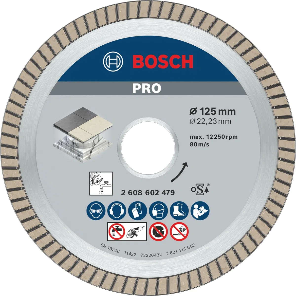 Bosch Professional Diamanttrennscheibe Best for Ceramic Extra-Clean Turbo (Keramik, 125 x 22,23 mm, Zubehör Winkelschleifer)