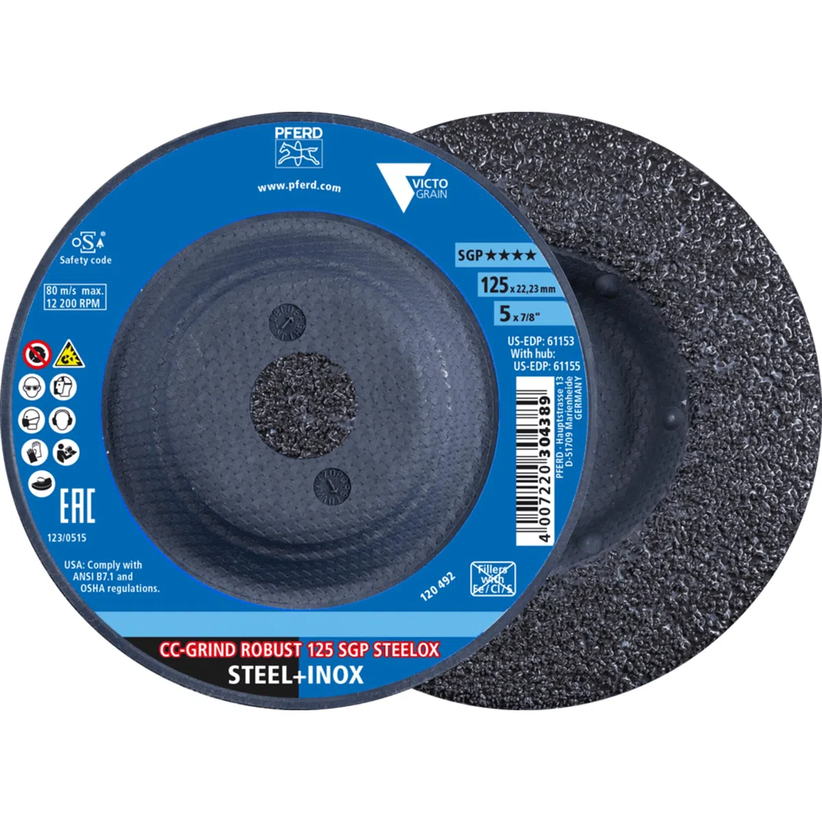 PFERD TOOLS CC-GRIND ROBUST 125x22,23 mm Schleifscheibe SGP STEELOX für Stahl & Edelstahl mit VICTOGRAIN Körnung - 10 Stück Ergonomisch und Langlebig