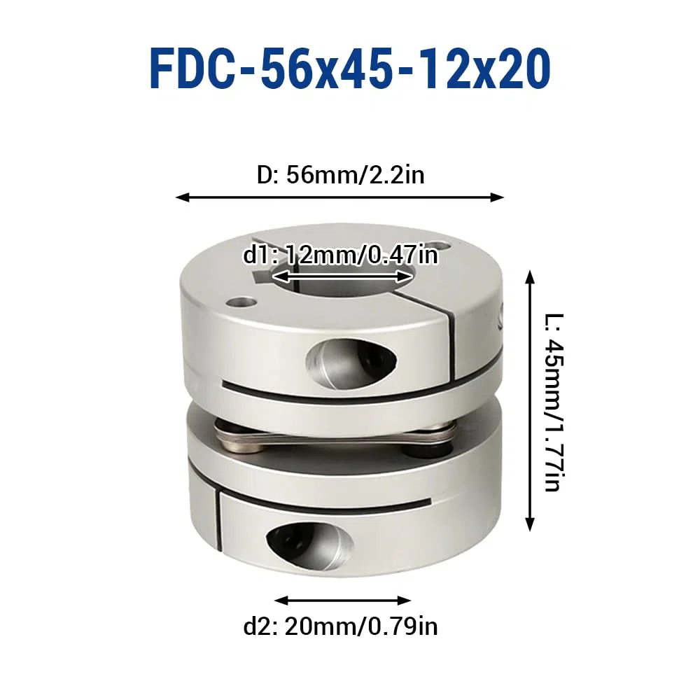 12 mm bis 20 mm flexible Membrankupplung, D56 L45 Aluminium 1 Membran-Motorwellenkupplung für 3D-Drucker CNC-Maschine Servo-Schrittmotor