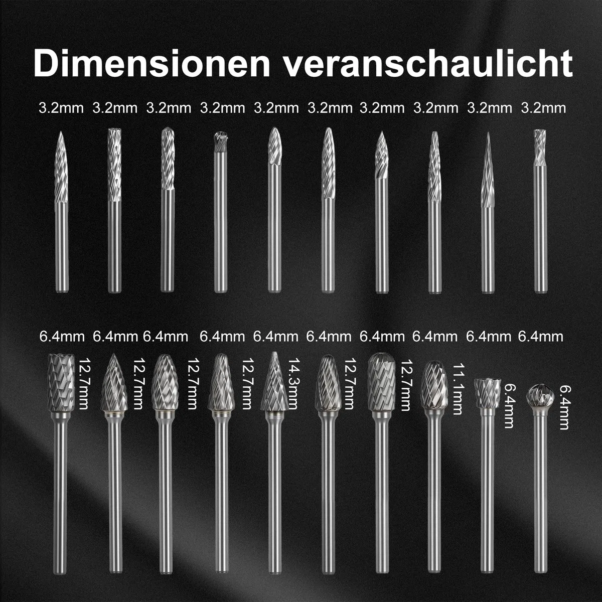 CSOOM 20 StückHartmetall Frässtifte Set, Hartmetallfräser mit Doppelschnitt, Wolfram Hartmetall Rotationsfräser, 3 mm Schaft, für Holz Gravieren, Schleifen, Schnitzen, Metallpolieren, Bohren
