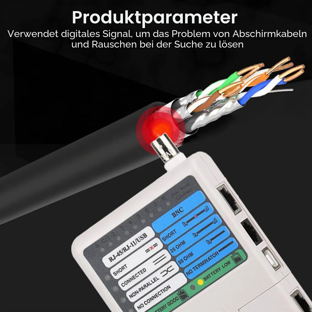 Netzwerktester, RJ11 RJ45 Messgerät USB BNC 4-in-1 tragbares LAN Netzwerk Kabeltester Fernbedienung Leitungstester für UTP STP Kabel Tracker